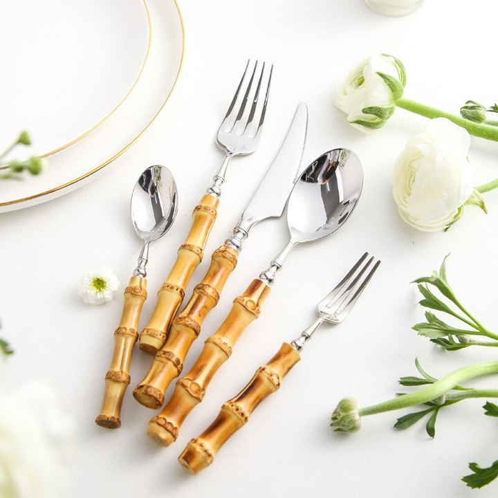 Arashiyama Bamboo & Stainless Steel Cutlery Set – Natural Elegance | Stornfield