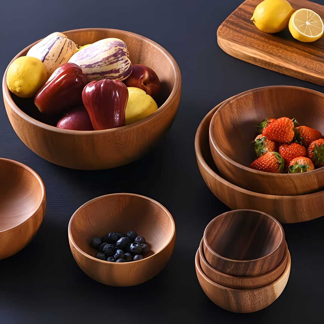 Wood Serving Bowls Set (4-piece) – ReusaStornfielde and Handcrafted | Perfect for Salad, Soup, Rice & Ramen | Stornfield