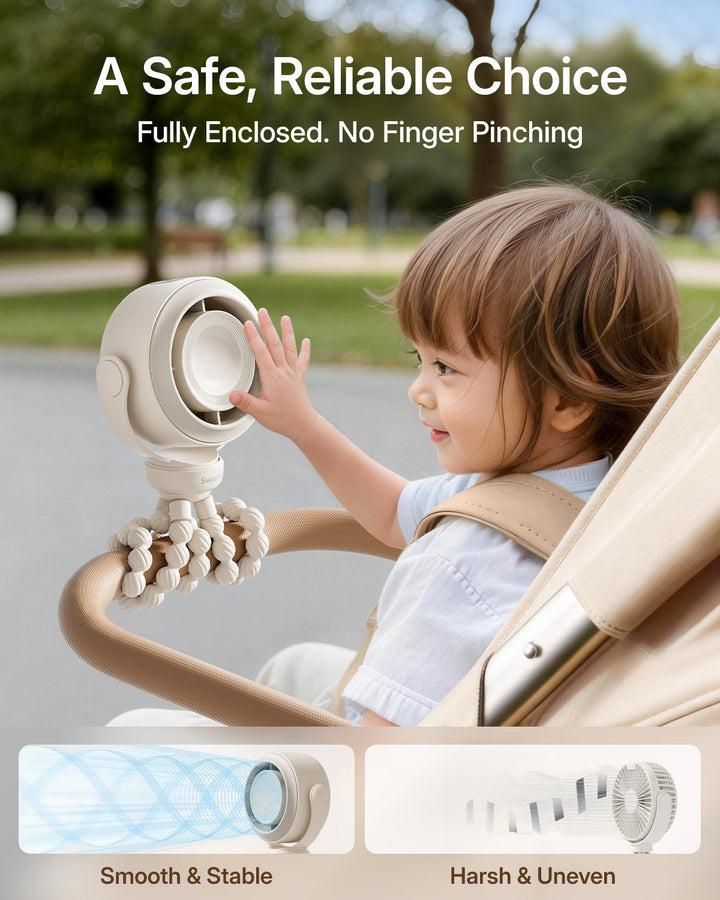 Portable Stroller Fan, Pinch-Proof Baby Fan, 10H Battery, 5-Speed | Stornfield