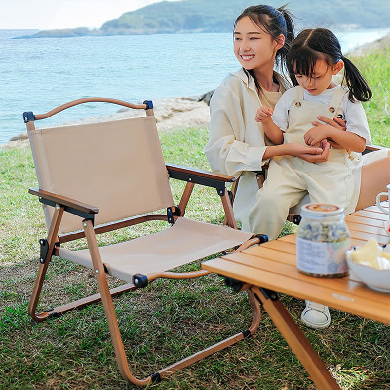 Modern Minimalist Square Fabric Carbon Steel Beech Wood Backrest Armrest Folding Chair For Outdoor | Stornfield