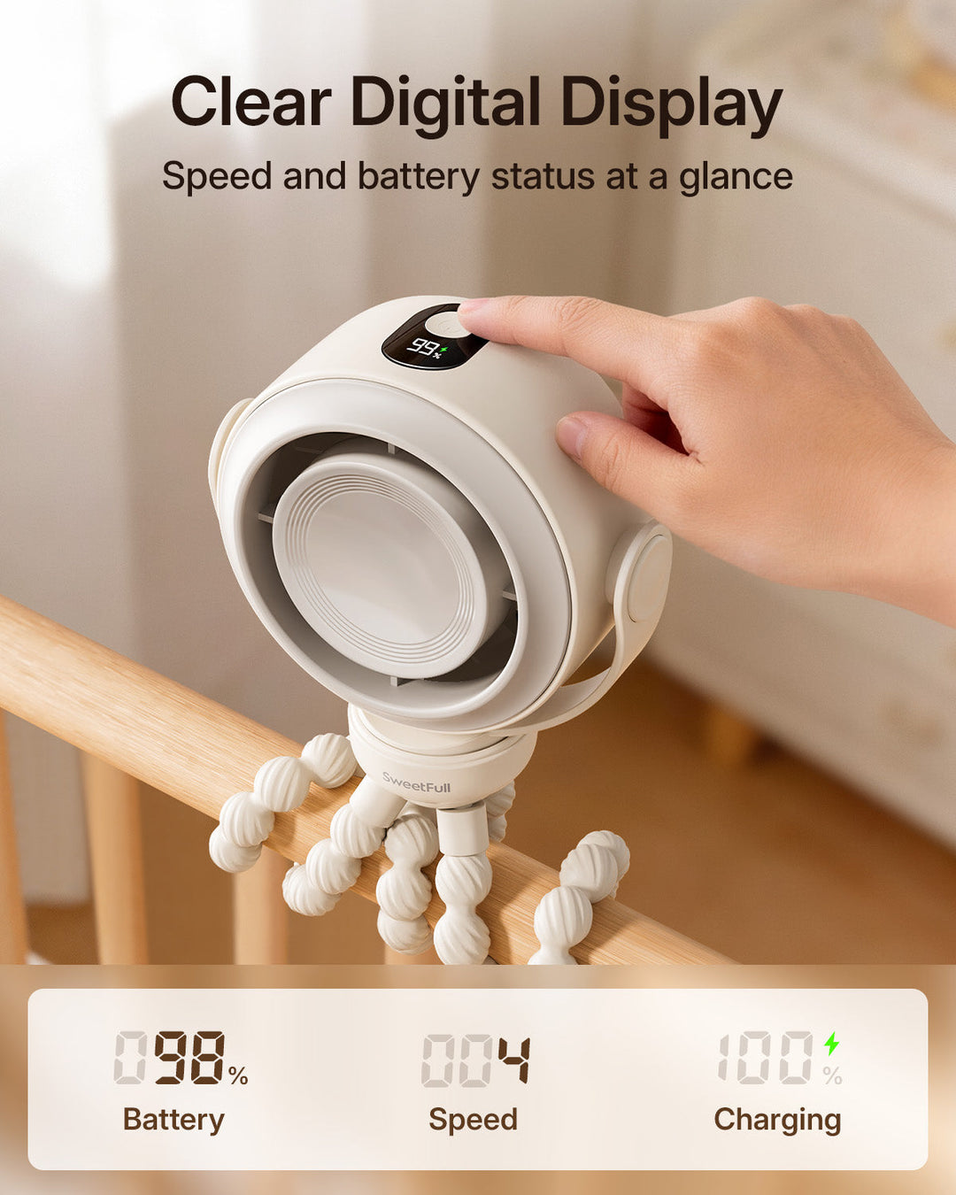 Portable Stroller Fan, Pinch-Proof Baby Fan, 10H Battery, 5-Speed | Stornfield