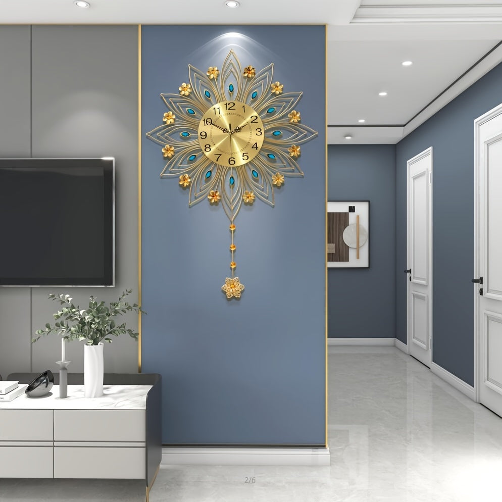 Elegant Floral Wall Clock with Luxurious Gold Accents | Stornfield