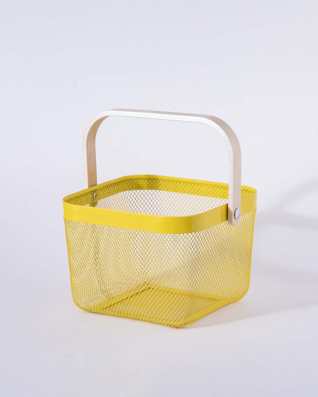 Stornfield | Square Metal Storage Basket with Wooden Handle - Yellow - Set of 2