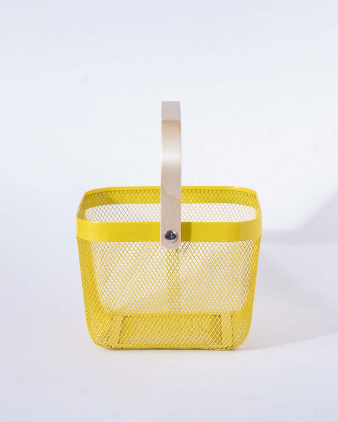 Stornfield | Square Metal Storage Basket with Wooden Handle - Yellow - Set of 2