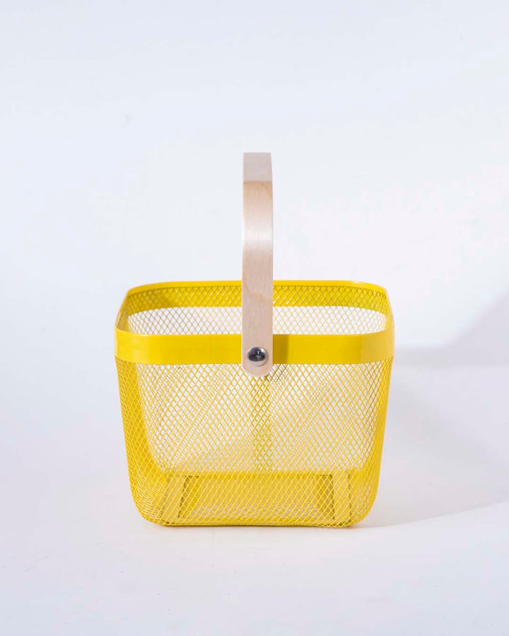 Stornfield | Square Metal Storage Basket with Wooden Handle - Yellow - Set of 2