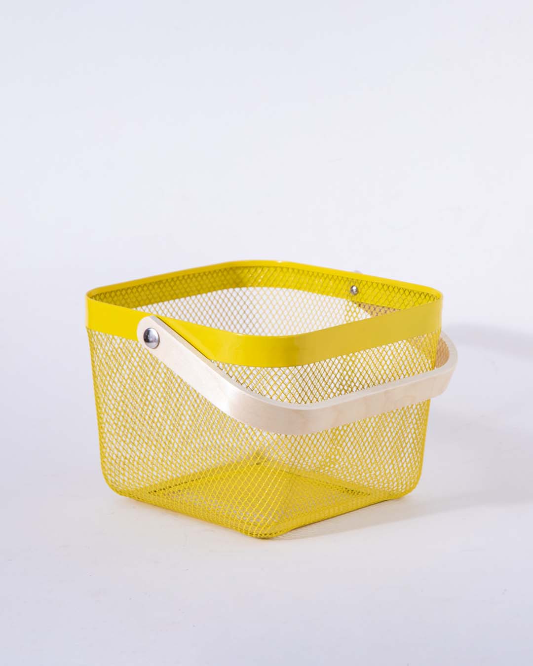 Stornfield | Square Metal Storage Basket with Wooden Handle - Yellow - Set of 2