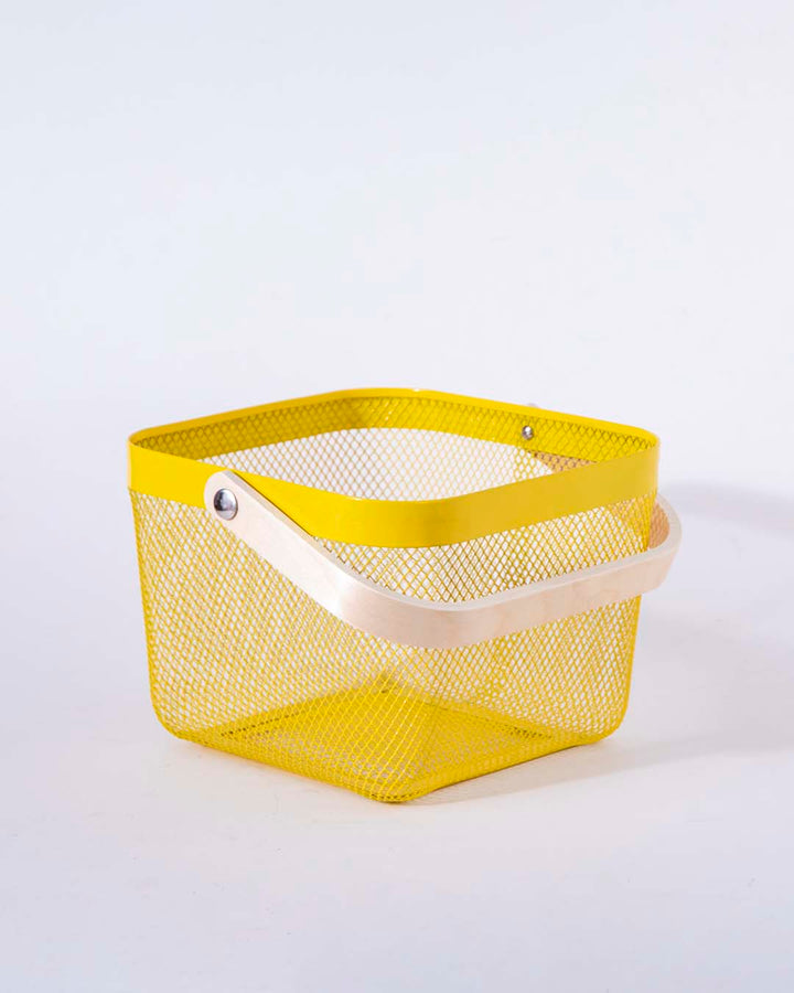 Stornfield | Square Metal Storage Basket with Wooden Handle - Yellow - Set of 2