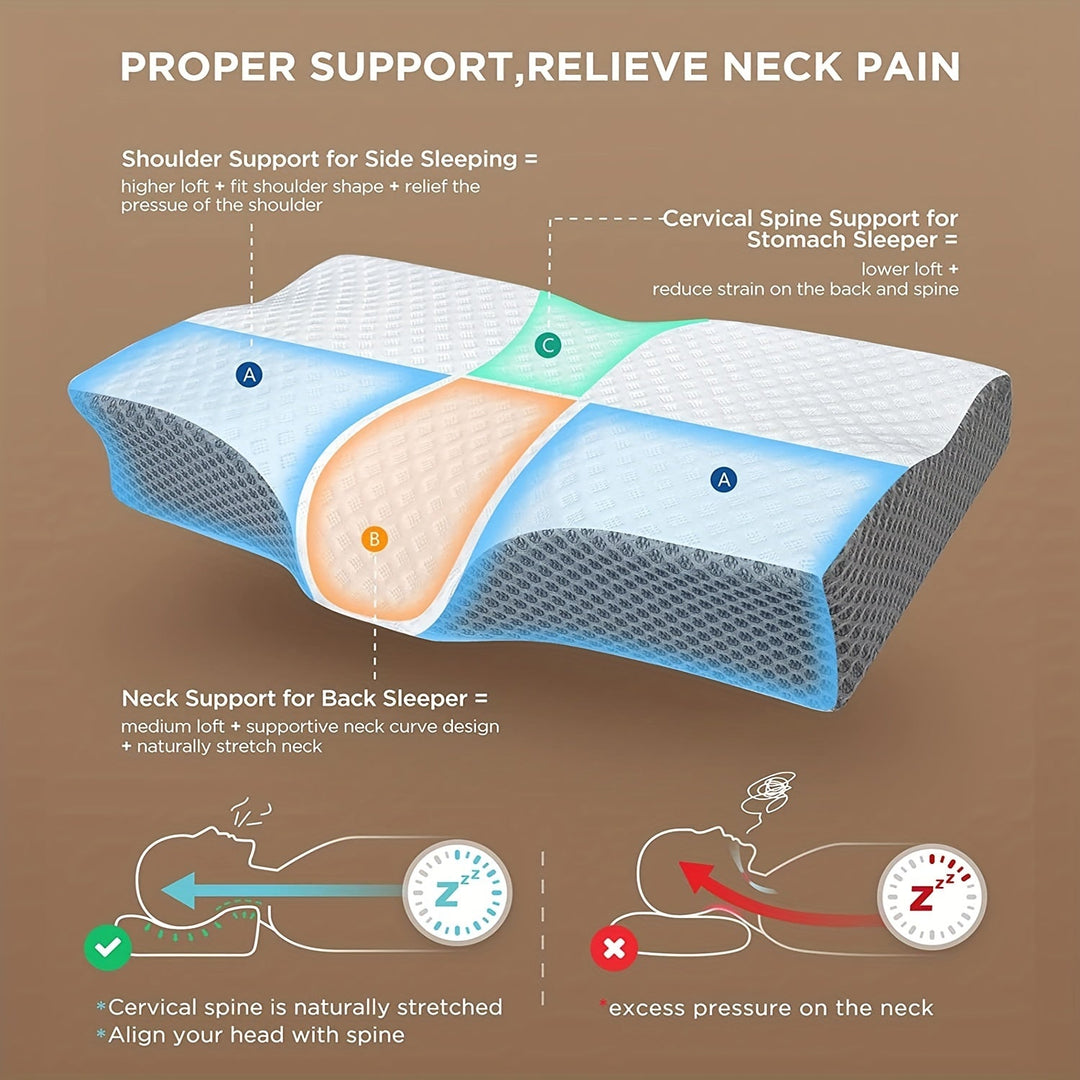 1pc Cooling Memory Foam Shoulder Support Pillow for Side, Back, and Stomach Sleepers - Orthopedic Neck Pain Relief Pillow with Adjustable Cervical Support | Stornfield