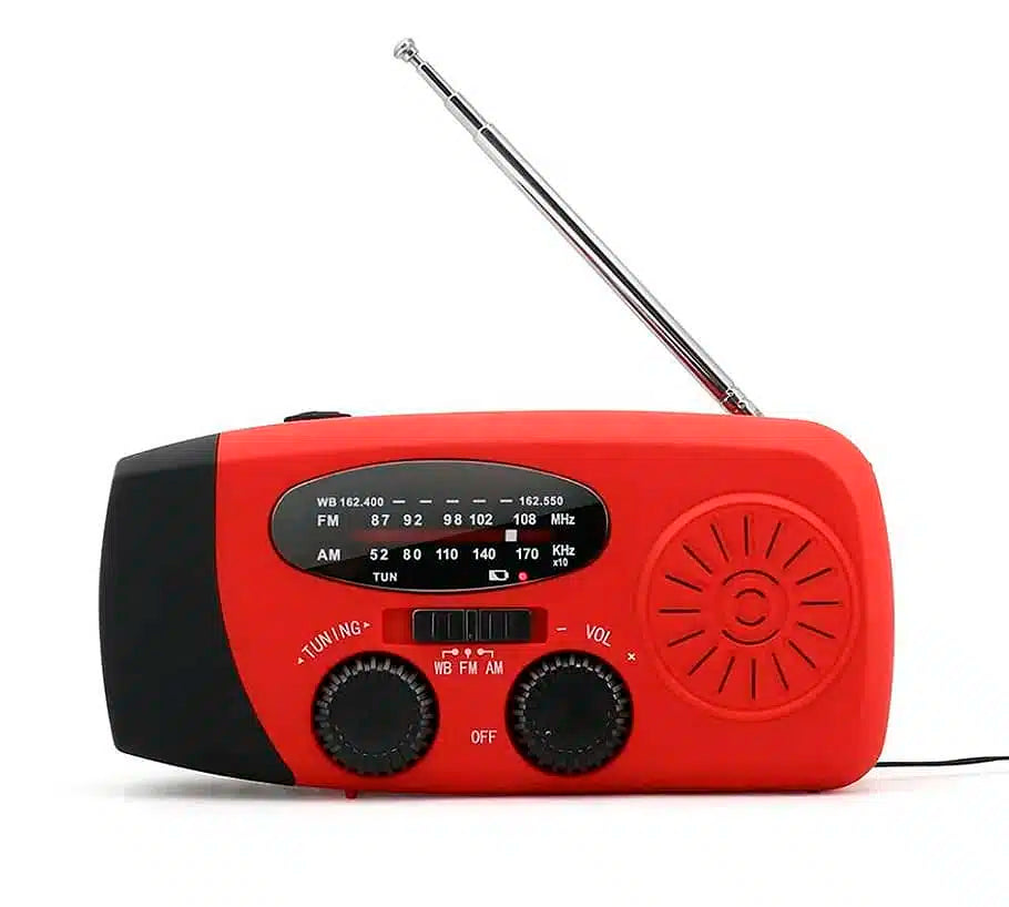 Emergency radio FM/AM with integrated solar cells, flashlight, power bank & hand crank | Stornfield
