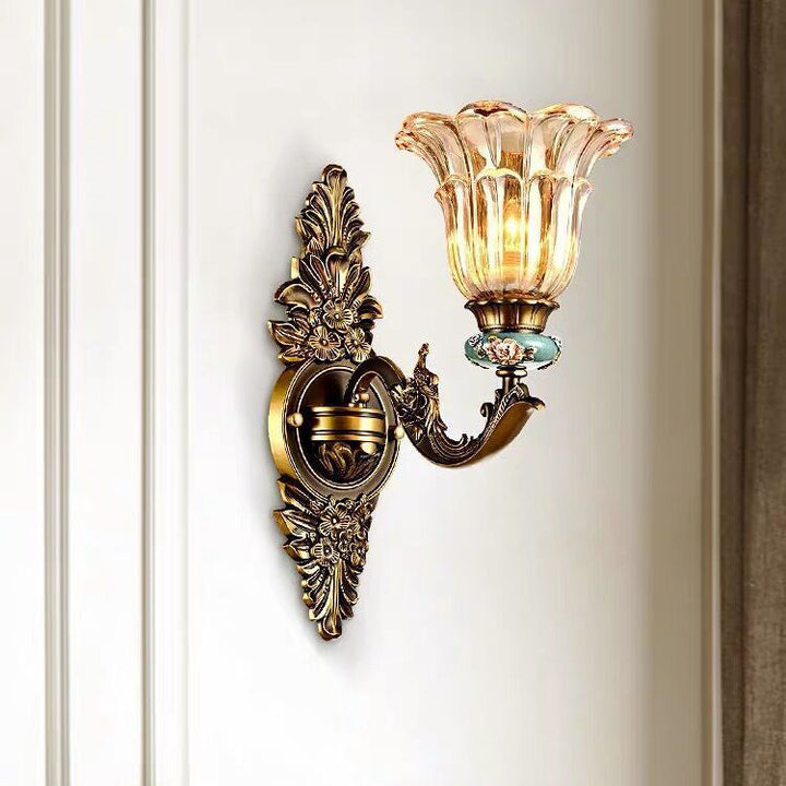 Stornfield | FlorisLuxe European Wall Sconce | Blossom Design | 1-2 Lights | High Quality Resin & Glass | Elegance for Living Room & Hallway