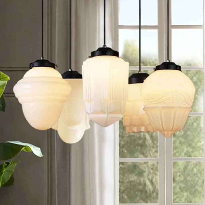 Vintage Geometric Hanging Lamp made of Matte Glass – Retro Pendant Light for Dining Room | Stornfield