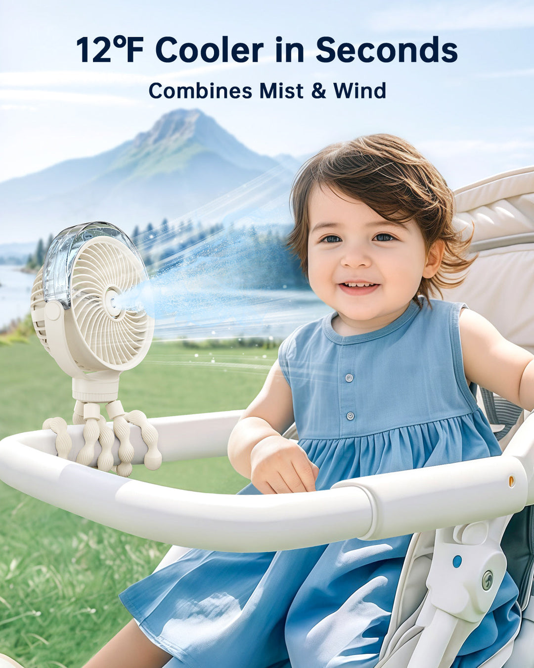 Misting Stroller Fan – Portable Baby Fan with Spray | Stornfield
