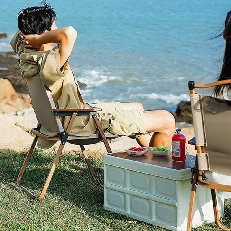 Modern Minimalist Square Fabric Carbon Steel Beech Wood Backrest Armrest Folding Chair For Outdoor | Stornfield