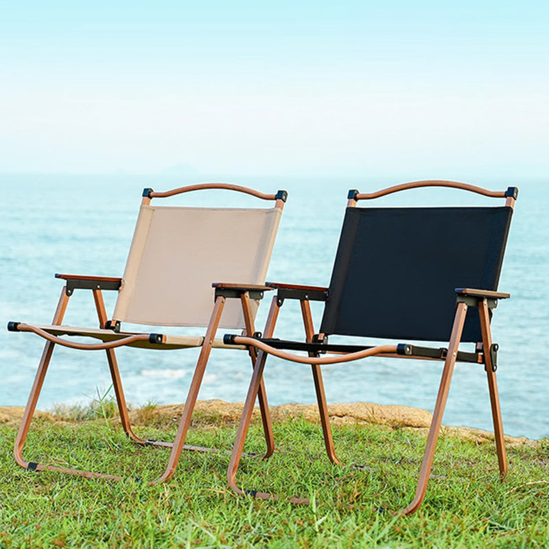 Modern Minimalist Square Fabric Carbon Steel Beech Wood Backrest Armrest Folding Chair For Outdoor | Stornfield