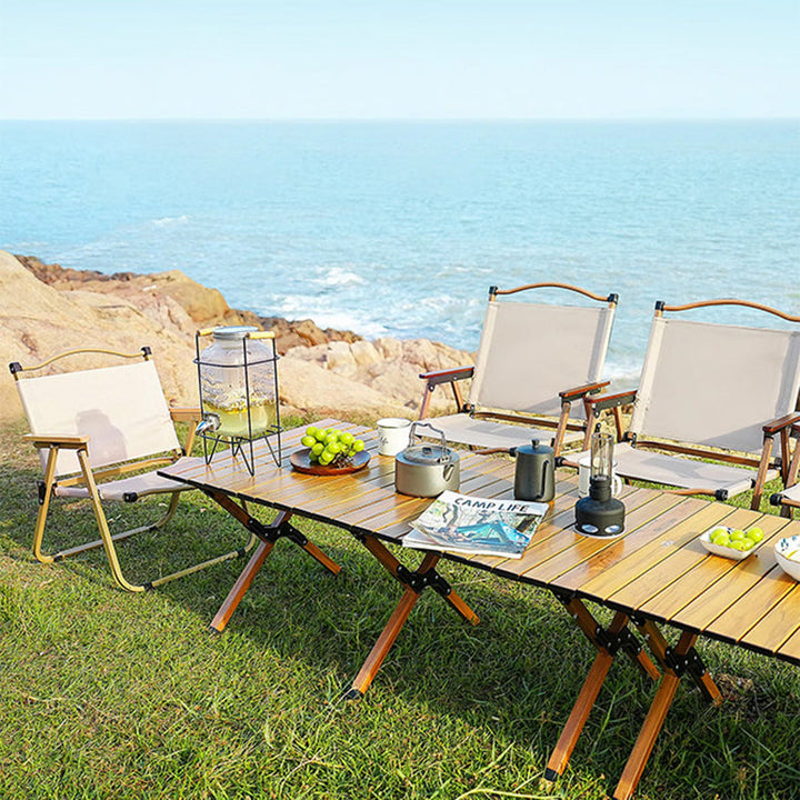 Modern Minimalist Square Fabric Carbon Steel Beech Wood Backrest Armrest Folding Chair For Outdoor | Stornfield