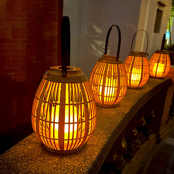 Modern Art Deco Solar Round Lantern Rattan LED Outdoor Landscape Light For Garden | Stornfield