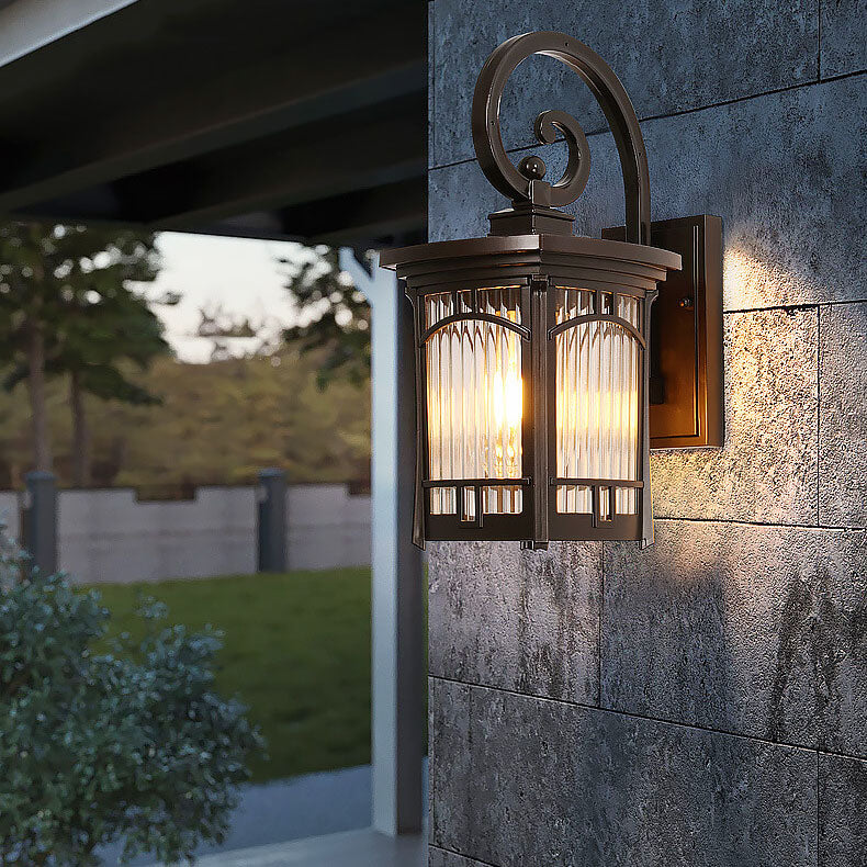 Modern Square Aluminum Glass Carved 1-Light Outdoor Waterproof Wall Sconce Lamp | Stornfield