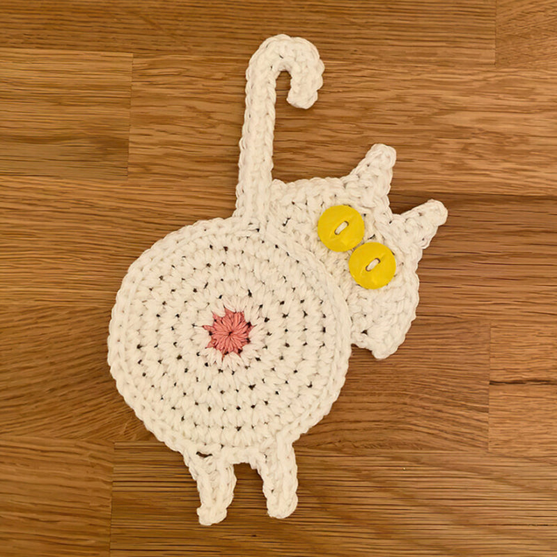 Funny Cat Butt Coasters Cat Butt Cup Mat Knitted Gift for Cat Lovers | Stornfield