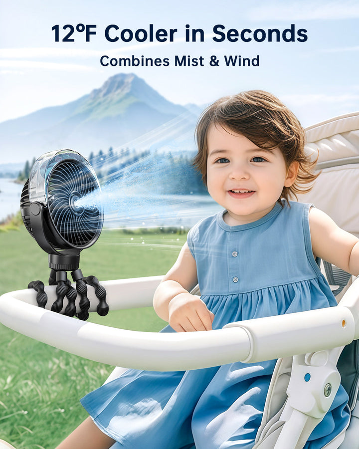 Misting Stroller Fan – Portable Baby Fan with Spray | Stornfield