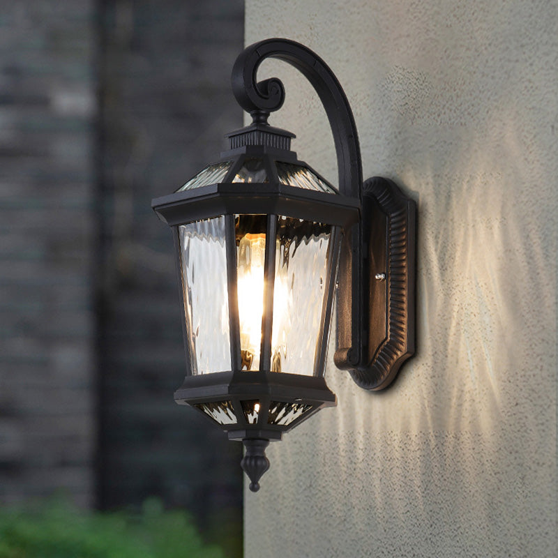 Traditional European Waterproof Aluminum Glass Octagon Cylinder 1-Light Wall Sconce Lamp For Garden | Stornfield