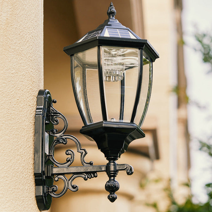 Traditional European Aluminum Glass LED Solar Waterproof Wall Sconce Lamp For Outdoor Patio | Stornfield