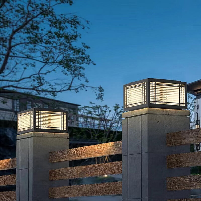 Traditional Chinese Square Aluminum Glass 1-Light Post Head Light For Garden | Stornfield