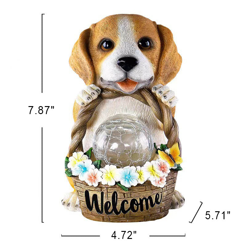 Solar Outdoor Puppy Welcome LED Garden Resin Landscape Light | Stornfield