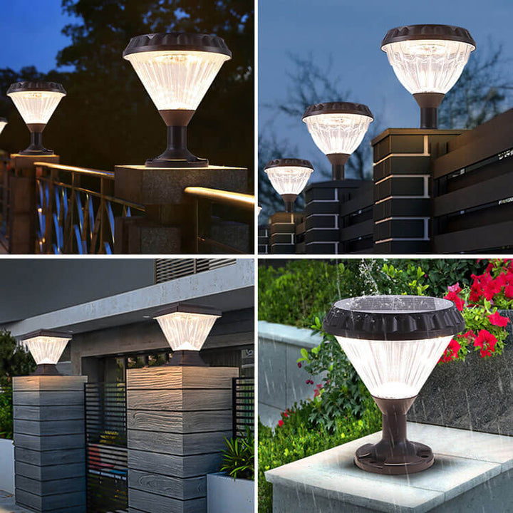 Modern Black Solar Die-Cast Aluminum Glass Outdoor Patio Waterproof Column Head Light | Stornfield