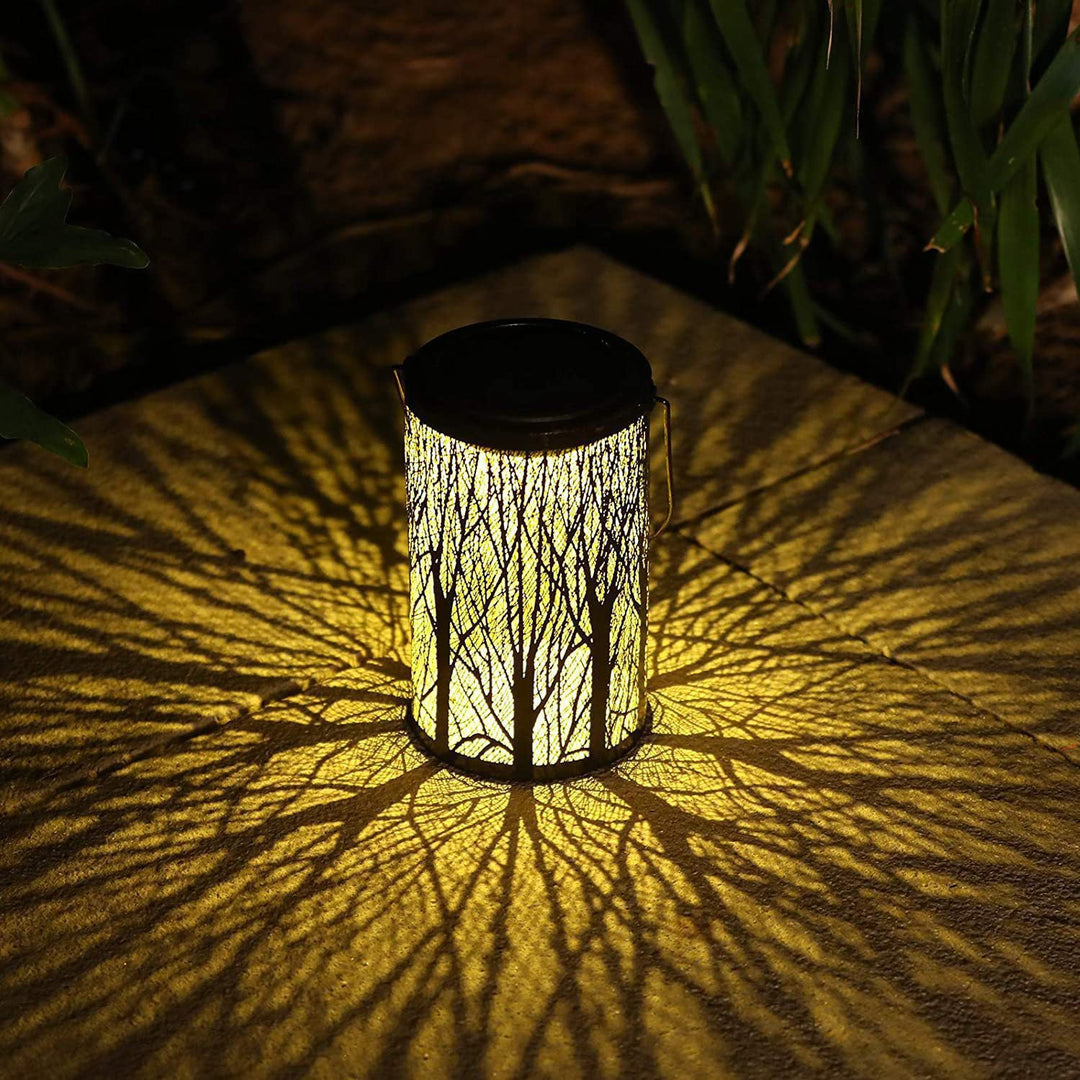Modern Art Deco Solar Cylinder Skeleton Lantern Iron LED Outdoor Landscape Light For Garden | Stornfield