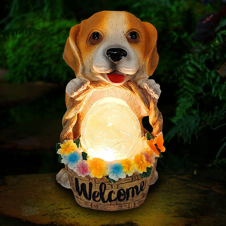 Solar Outdoor Puppy Welcome LED Garden Resin Landscape Light | Stornfield