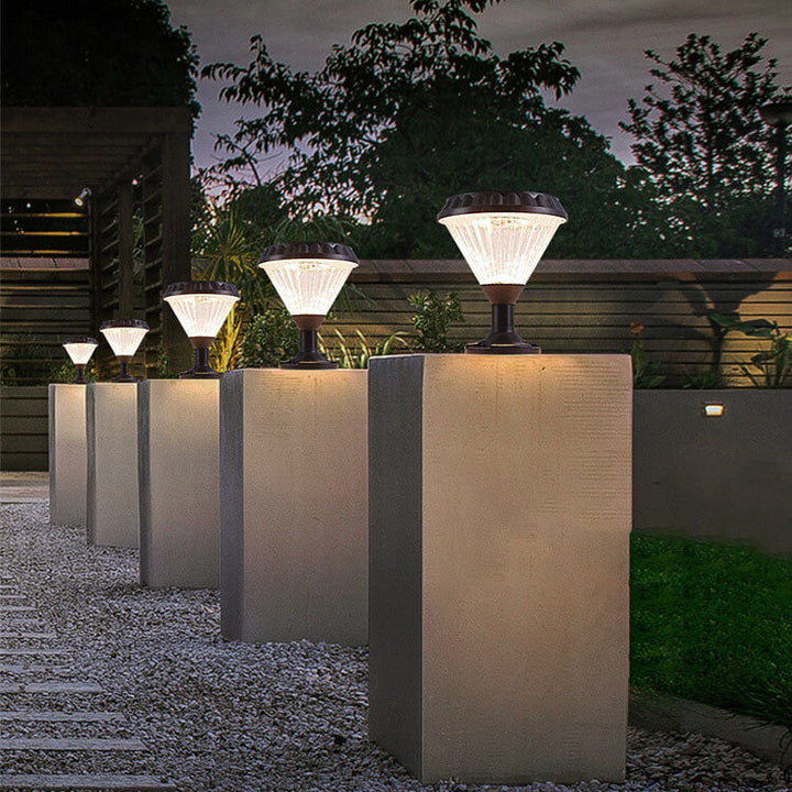 Modern Black Solar Die-Cast Aluminum Glass Outdoor Patio Waterproof Column Head Light | Stornfield