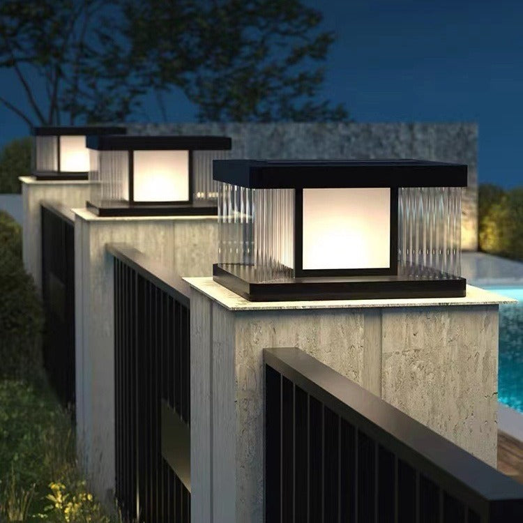 Modern Simplicity Aluminum Square Water-Rippled Glass LED Waterproof Solar Post Lamp Lawn Light For Garden | Stornfield