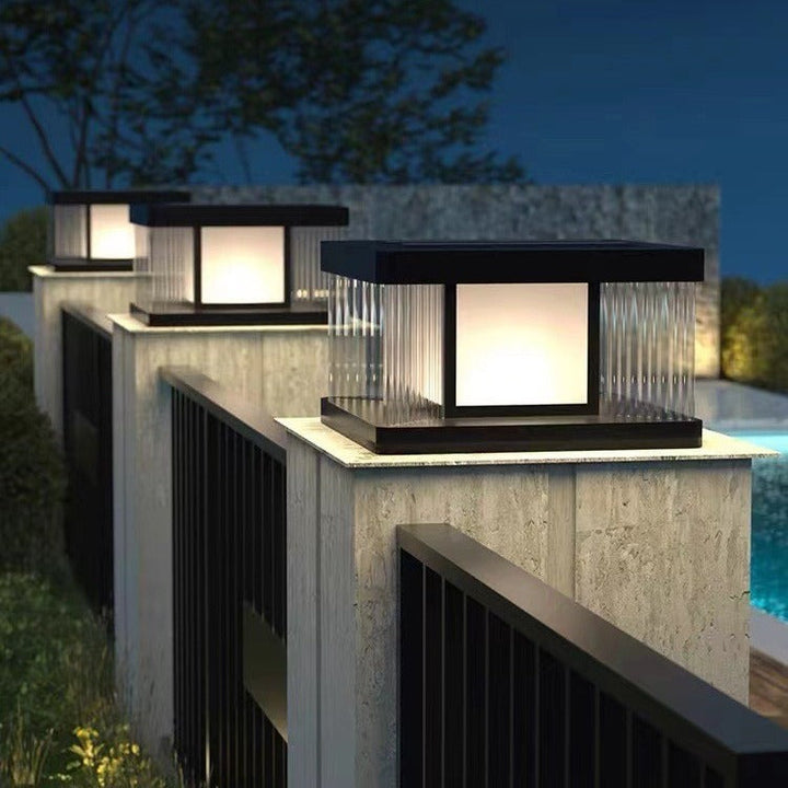 Modern Simplicity Aluminum Square Water-Rippled Glass LED Waterproof Solar Post Lamp Lawn Light For Garden | Stornfield
