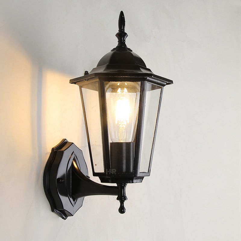 Contemporary Industrial Hexagonal Aluminum Frame Frosted Glass 1-Light Outdoor Wall Sconce Lamp For Garden | Stornfield