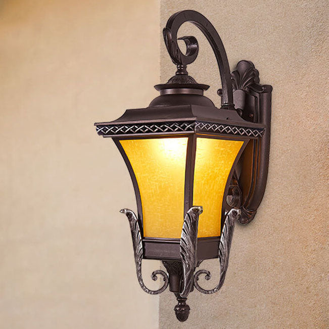 European Vintage Outdoor Square Cage Aluminum Glass 1-Light Wall Sconce Lamp | Stornfield