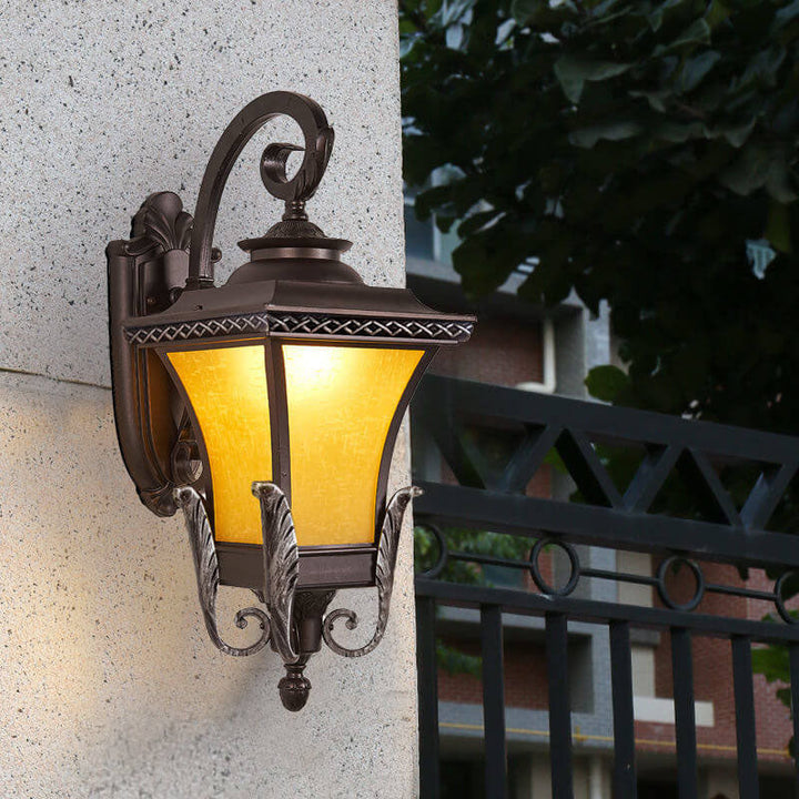 European Vintage Outdoor Square Cage Aluminum Glass 1-Light Wall Sconce Lamp | Stornfield