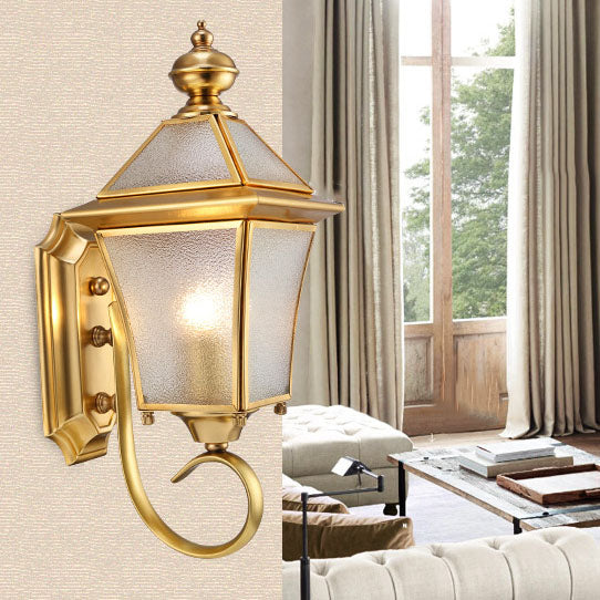 European Modern Luxury Quadrilateral Brass Glass Waterproof 1-Light Outdoor Wall Sconce Lamp | Stornfield