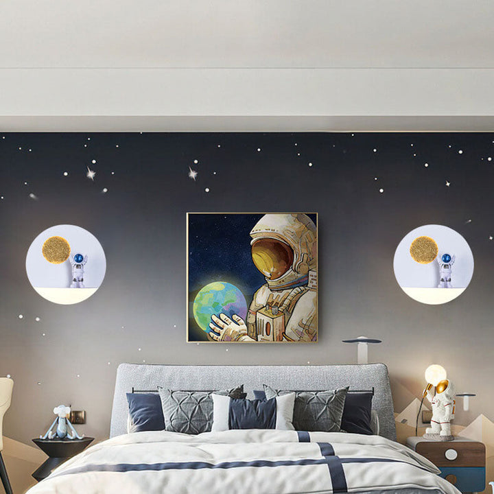 Stornfield | Creative Contemporary Iron Resin Astronaut LED Round Wall Lamp for Bedroom