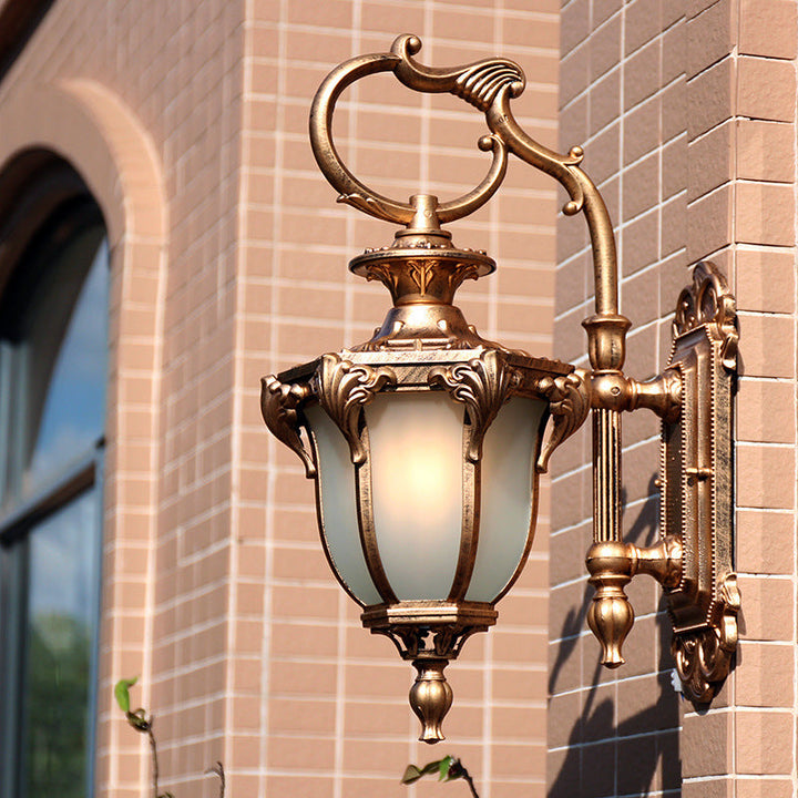 European Retro Aluminum Glass Carved Lantern 1-Light Outdoor Waterproof Wall Sconce Lamp | Stornfield