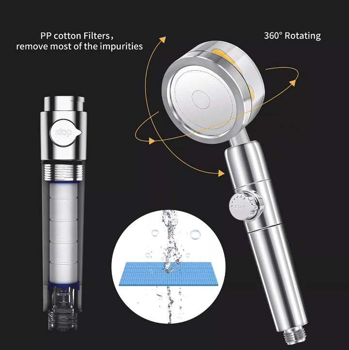 Shower head with high pressure - adjustable 360° rotating design - up to 40% water savings | Stornfield