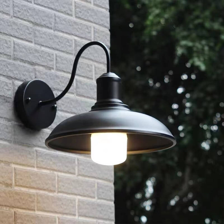 Retro Loft Dome Iron Outdoor Waterproof 1-Light Bent Arm Wall Sconce Lamp | Stornfield