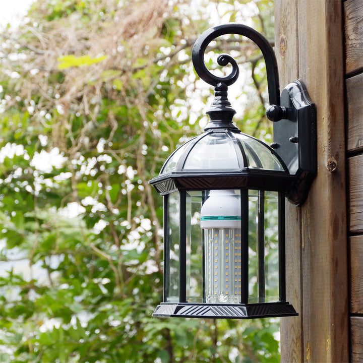 Traditional European Waterproof Aluminum Glass Hexagonal Prism 1-Light Wall Sconce Lamp For Garden | Stornfield