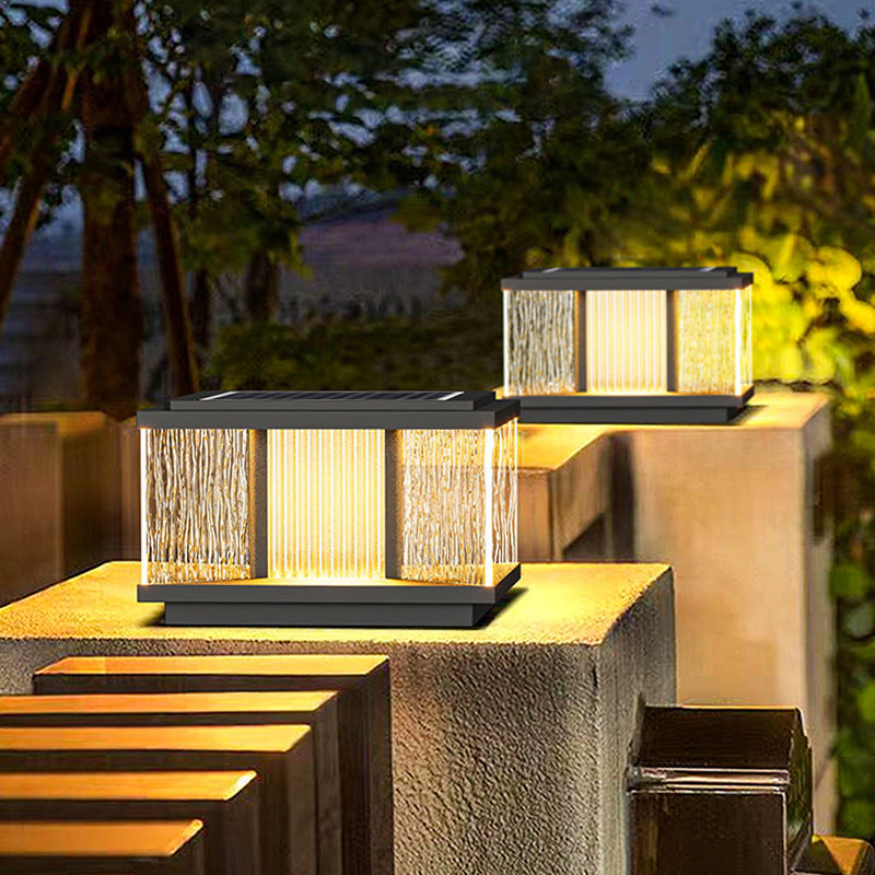 Modern Simplicity Aluminum Square Water-Rippled Glass LED Waterproof Solar Post Lamp Lawn Light For Garden | Stornfield