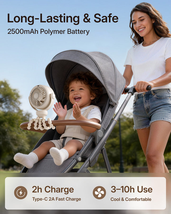 Portable Stroller Fan, Pinch-Proof Baby Fan, 10H Battery, 5-Speed | Stornfield
