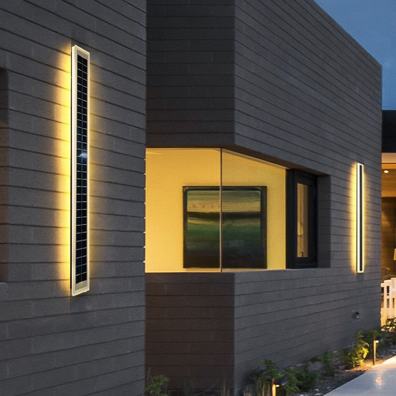 Minimalist Outdoor Solar Rectangular Strip Waterproof Patio LED Wall Sconce Lamp | Stornfield