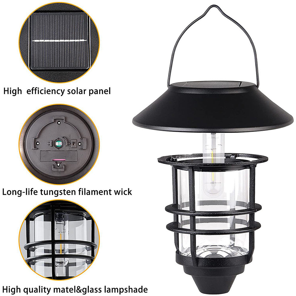 Contemporary Retro Solar Waterproof Aluminum Glass Lantern Cylinder 1-Light Hanging Wall Sconce Lamp For Outdoor Patio | Stornfield