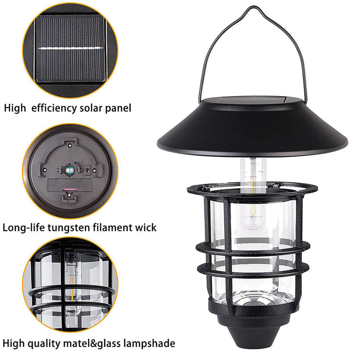 Contemporary Retro Solar Waterproof Aluminum Glass Lantern Cylinder 1-Light Hanging Wall Sconce Lamp For Outdoor Patio | Stornfield