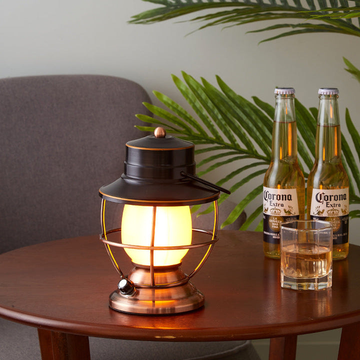 Traditional Farmhouse Waterproof Rechargeable Iron Acrylic Cylinder LED Table Lamp For Entertainment Room | Stornfield