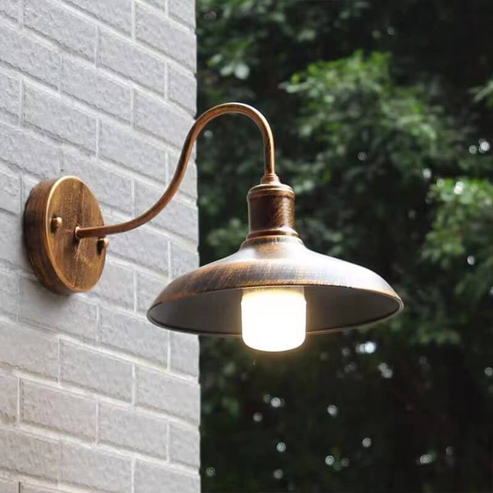 Retro Loft Dome Iron Outdoor Waterproof 1-Light Bent Arm Wall Sconce Lamp | Stornfield