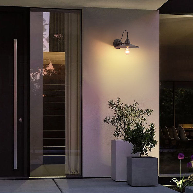 Contemporary Industrial Waterproof Metal Plate Bowl 1-Light Wall Sconce Lamp For Outdoor Patio | Stornfield